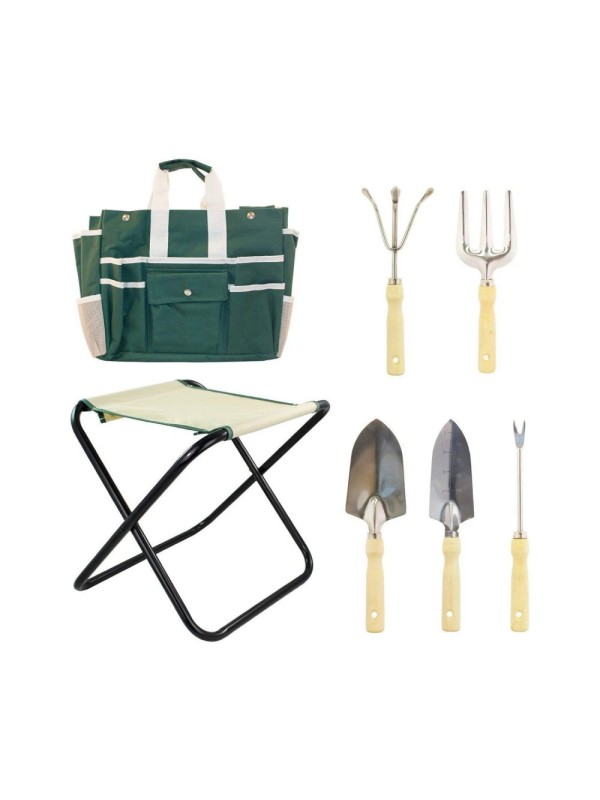 Zložljiv stolček s torbo in kompletom vrtnega orodja