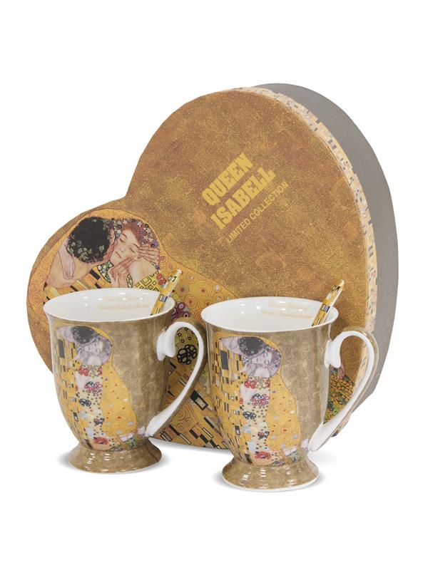 Set od 2 šalice sa žličicama s dekorom Gustav Klimt - Poljubac