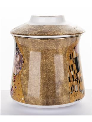 Lonček z kovinskim cedilom in pokrovom v dekorju Gustava Klimta Poljub